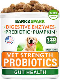 Bark&Spark Vet Strength Dog Probiotics Chews - Gas, Diarrhea, Allergy, Constipation, Upset Stomach Relief, with Digestive Enzymes