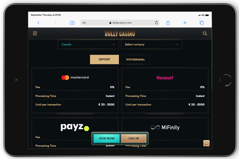 Dolly Casino Payment Methods