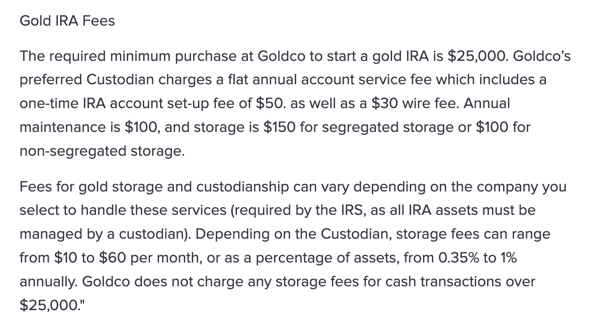 Goldco Gold IRA Company Fees