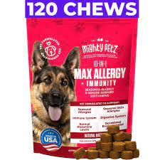 Mighty Petz MAX Dog Allergy Relief Chews - Itch Free Skin - Immune Supplement with Omega 3 Fish Oil + Probiotic