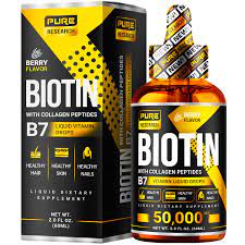 PURE RESEARCH Liquid Biotin _ Collagen Hair Growth Drops 50,000mcg