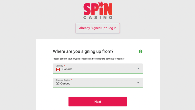 Spin Casino sign up image