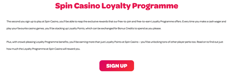 Spin Casino loyalty programme image 