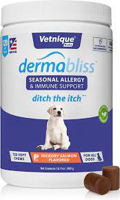 Vetnique Labs Dermabliss Dog Allergy and Itch Relief, Skin and Coat Health Supplements