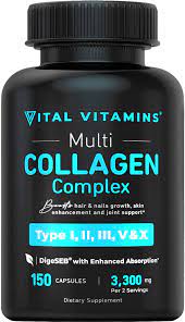 Vital Vitamins Multi Collagen Complex - Type I, II, III, V, X, Grass Fed, Non-GMO