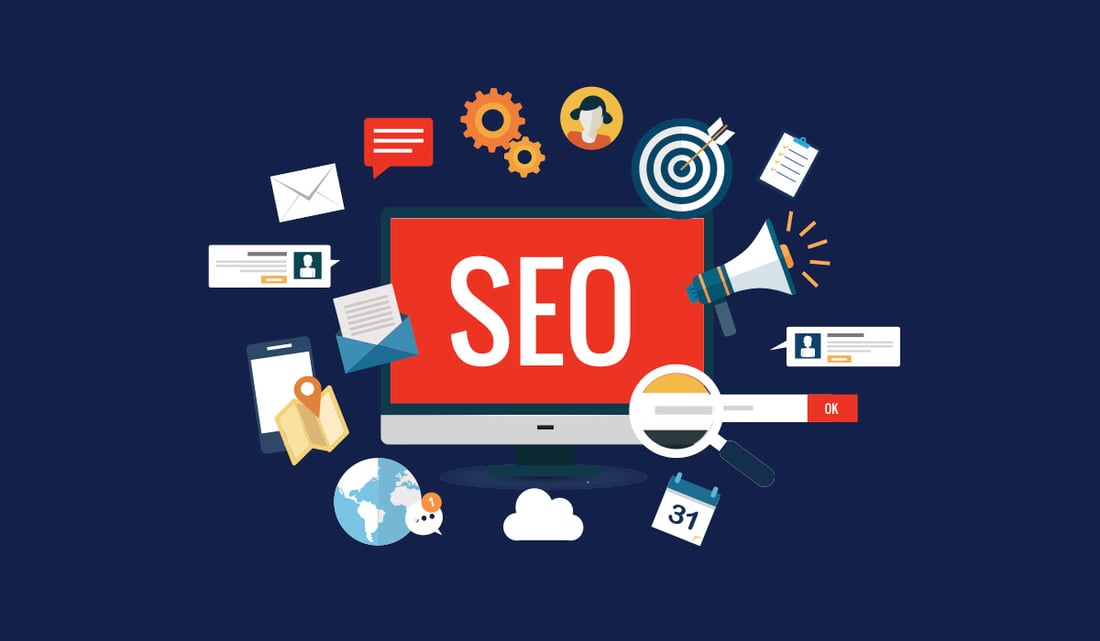 various iconography representing seo