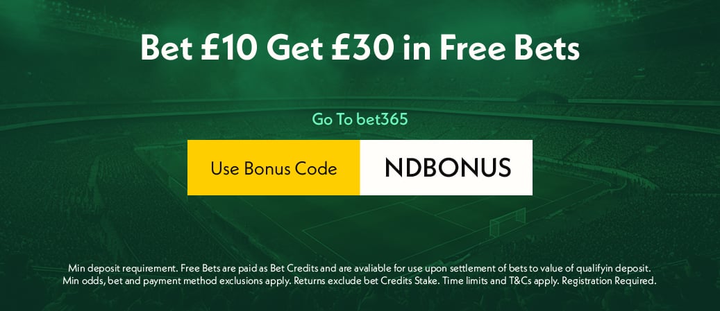 Bet £10 Get £30 in Free Bets with bet365 bonus code