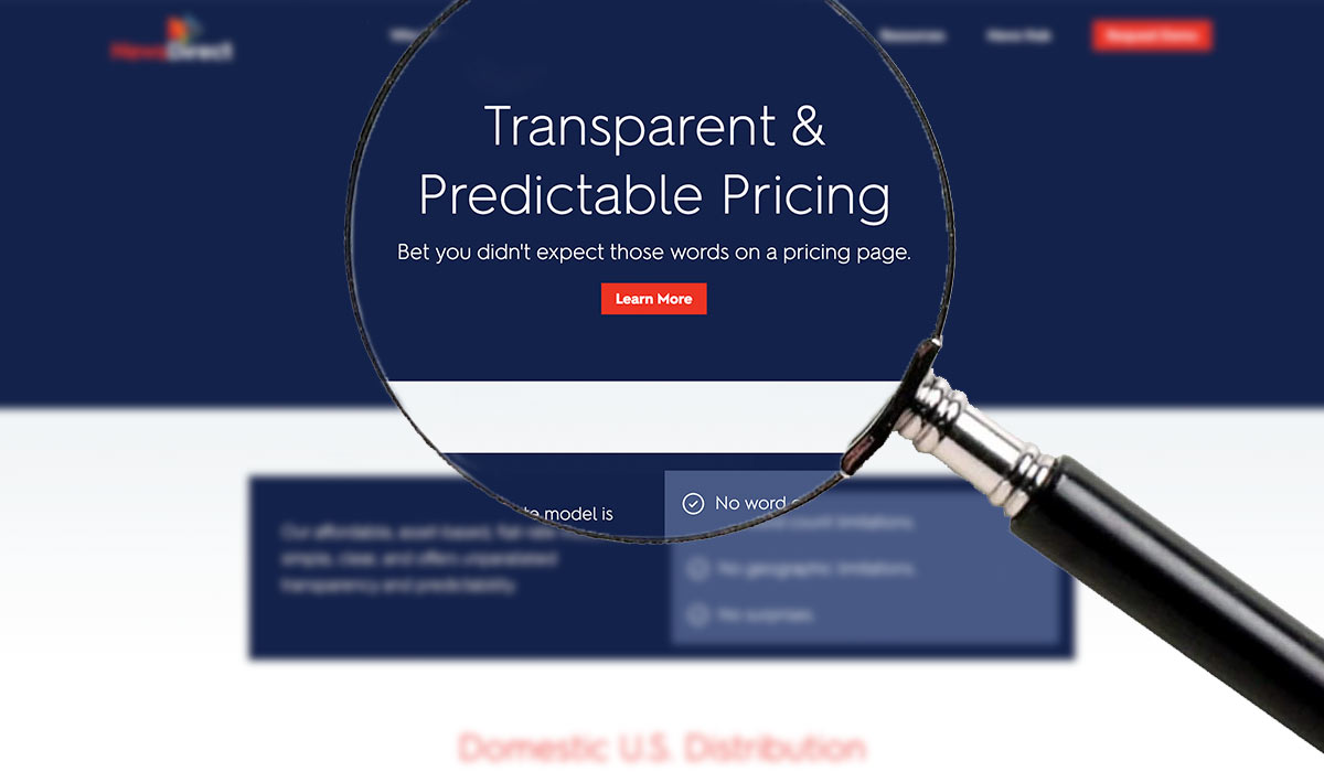 magnifying glass on top of transparent and predictable pricing text