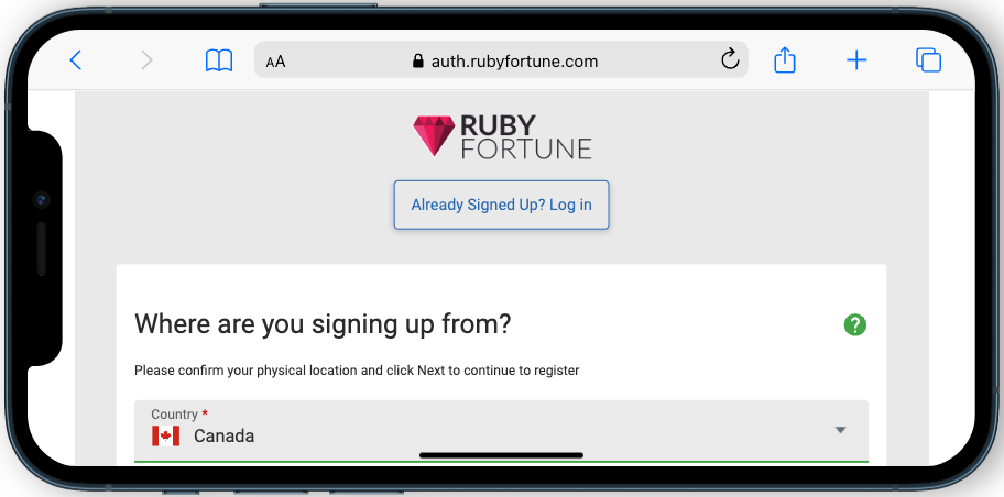 Ruby fortune Sign up