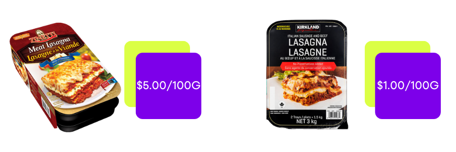 Zinetti Foods lasagna and Kirkland Signature lasagna