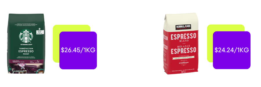 Starbucks espresso and Kirkland Signature espresso