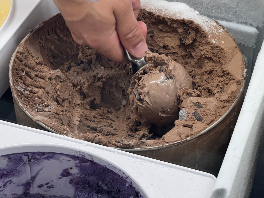 scooping ice cream