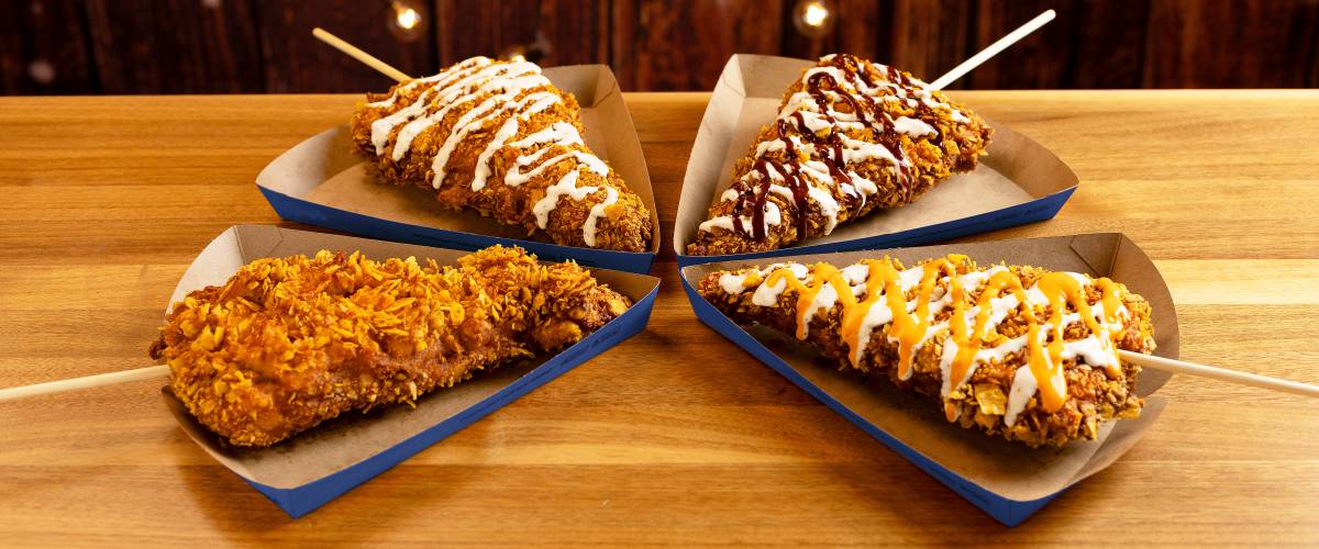 Doritos fried pizza slice on a stick